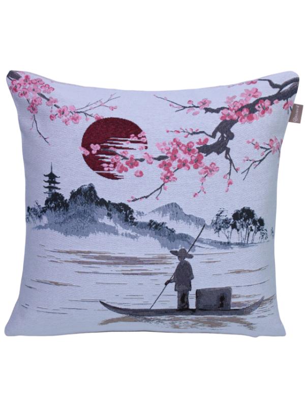 BELİEVE SAKURA VE GÜN BATIMI JAKARLI DOKUMA GOBLEN DEKORATİF 45*45 KIRLENT