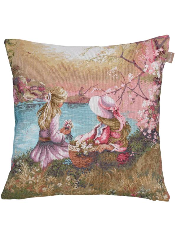 BELİEVE ABLA KARDEŞ BAHAR GEZİSİ JAKARLI DOKUMA GOBLEN DEKORATİF 45*45 KIRLENT