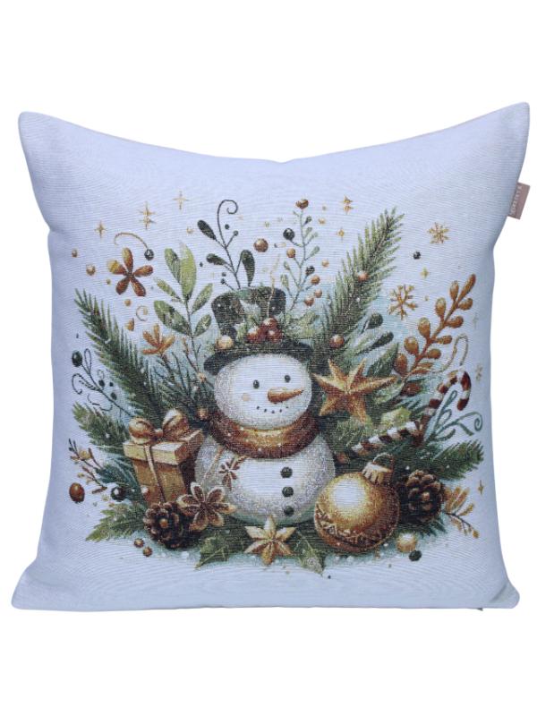 BELİEVE AĞAÇLI KARDAN ADAM JAKARLI DOKUMA GOBLEN DEKORATİF YILBAŞI SİMLİ 45*45 KIRLENT