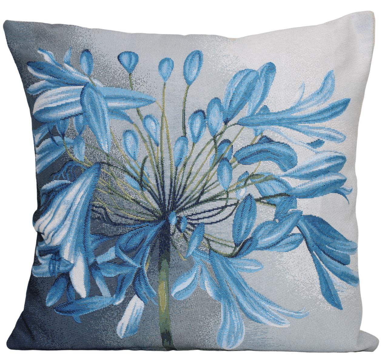 BELIEVE ALİUM MAVİ-GRİ JAKARLI DOKUMA GOBLEN DEKORATİF KIRLENT KILIFI 45*45