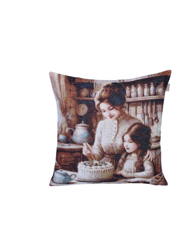 BELİEVE ANNE KIZ MUTFAK KEYFİ JAKARLI DOKUMA GOBLEN DEKORATİF 45*45 KIRLENT