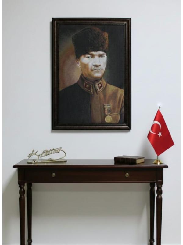 BELIEVE ATATÜRK JAKARLI DOKUMA GOBLEN DEKORATİF ÇERÇEVELİ PANO TABLO 55*76