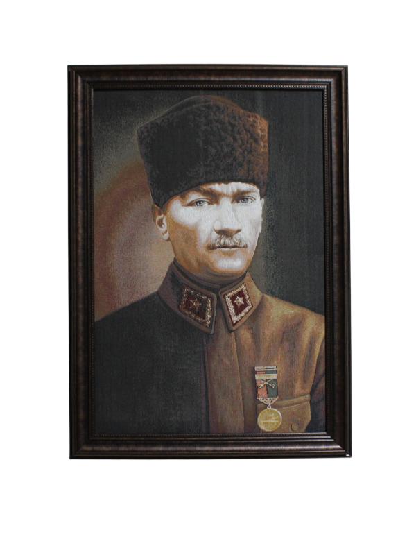 BELIEVE ATATÜRK JAKARLI DOKUMA GOBLEN DEKORATİF ÇERÇEVELİ PANO TABLO 55*76