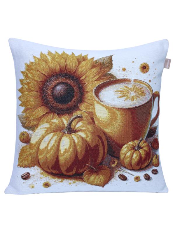 BELIEVE AYÇİÇEĞİ KAHVE JAKARLI DOKUMA GOBLEN DEKORATİF SONBAHAR KIRLENT 45*45