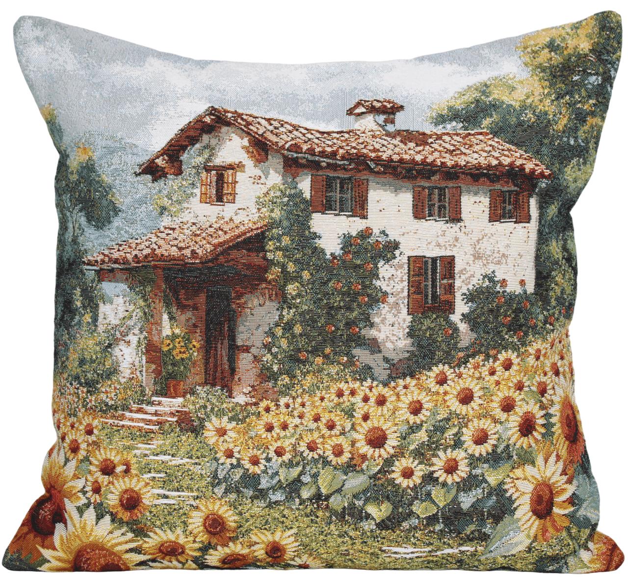 BELIEVE CONNEL JAKARLI DOKUMA GOBLEN DEKORATİF AYÇİÇEĞİ MANZARLI KIRLENT KILIFI45*45