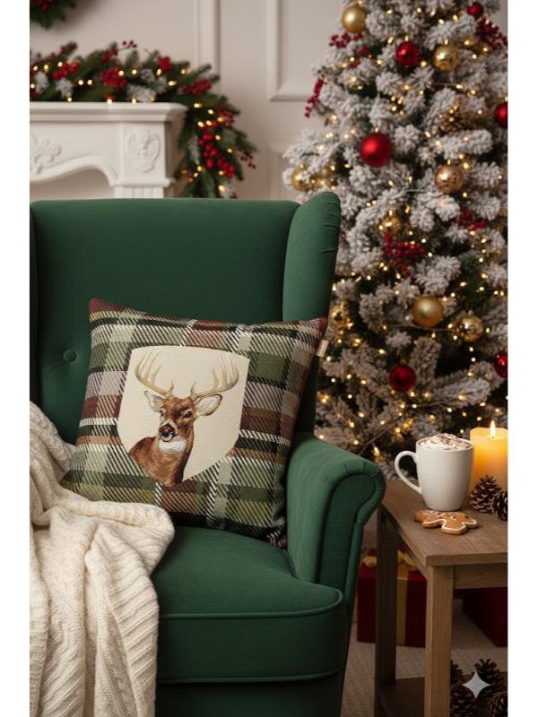 BELIEVE DEER JAKARLI DOKUMA GOBLEN DEKORATİF KIRLENT KILIFI 45*45