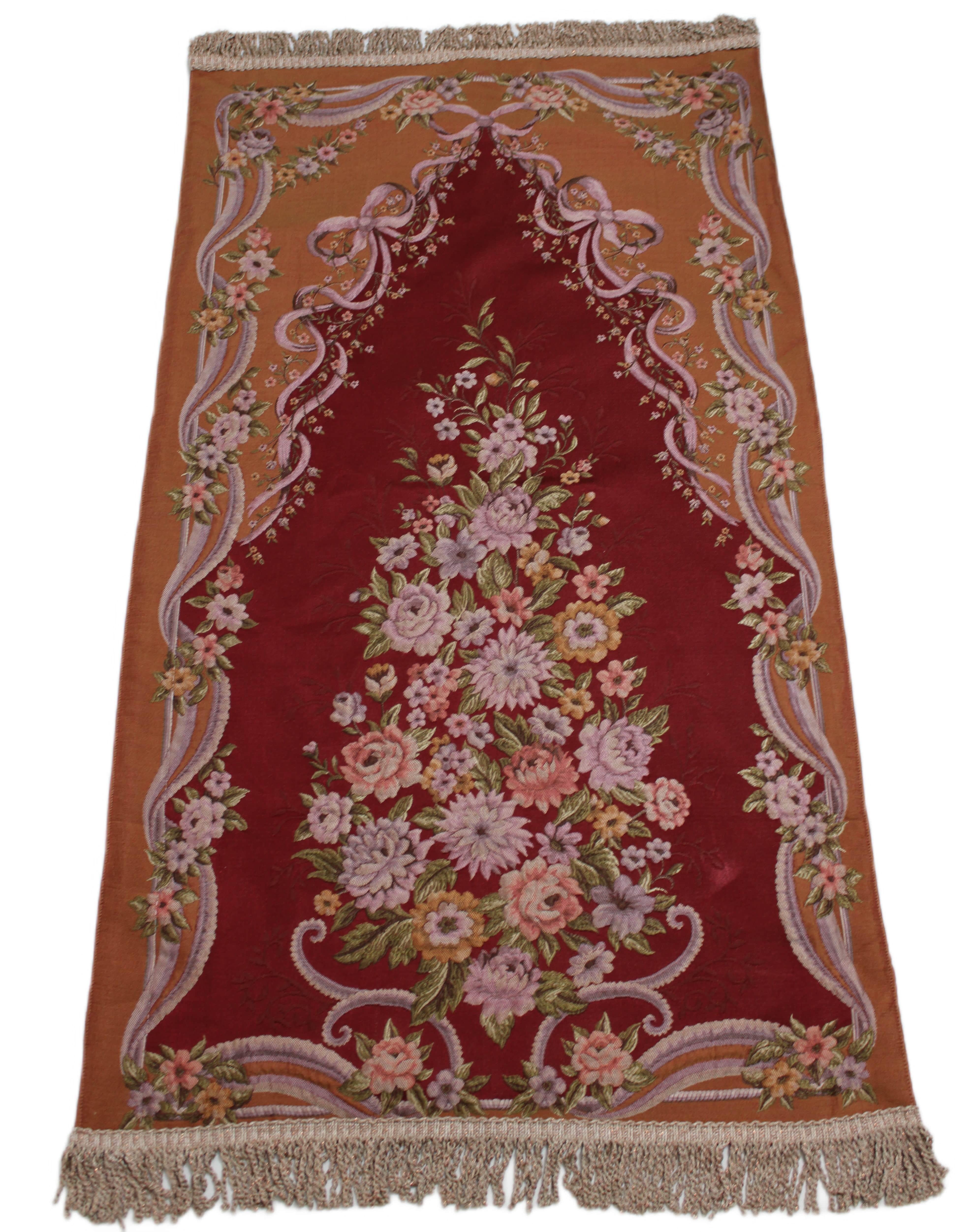 BELIEVE ESLEM JAKARALI DOKUMA GOBLEN DEKORATİF SATEN SECCADE BORDO 70x120