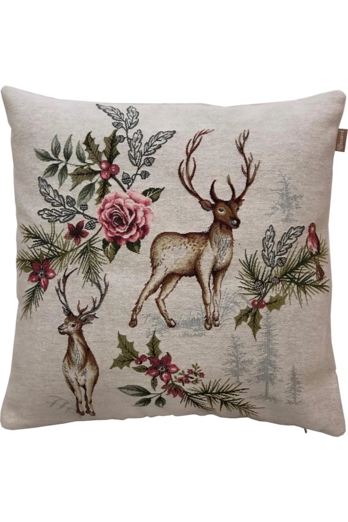 BELIEVE GEYİKLİ JAKARLI DOKUMA GOBLEN DEKORATİF KIRLENT KILIFI 45*45