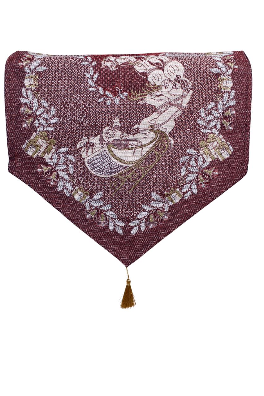 BELIEVE GEYİKLİ NOEL BABA SİMLİ JAKARLI DOKUMA GOBLEN DEKORATİF YILBAŞI RUNNER 40*170