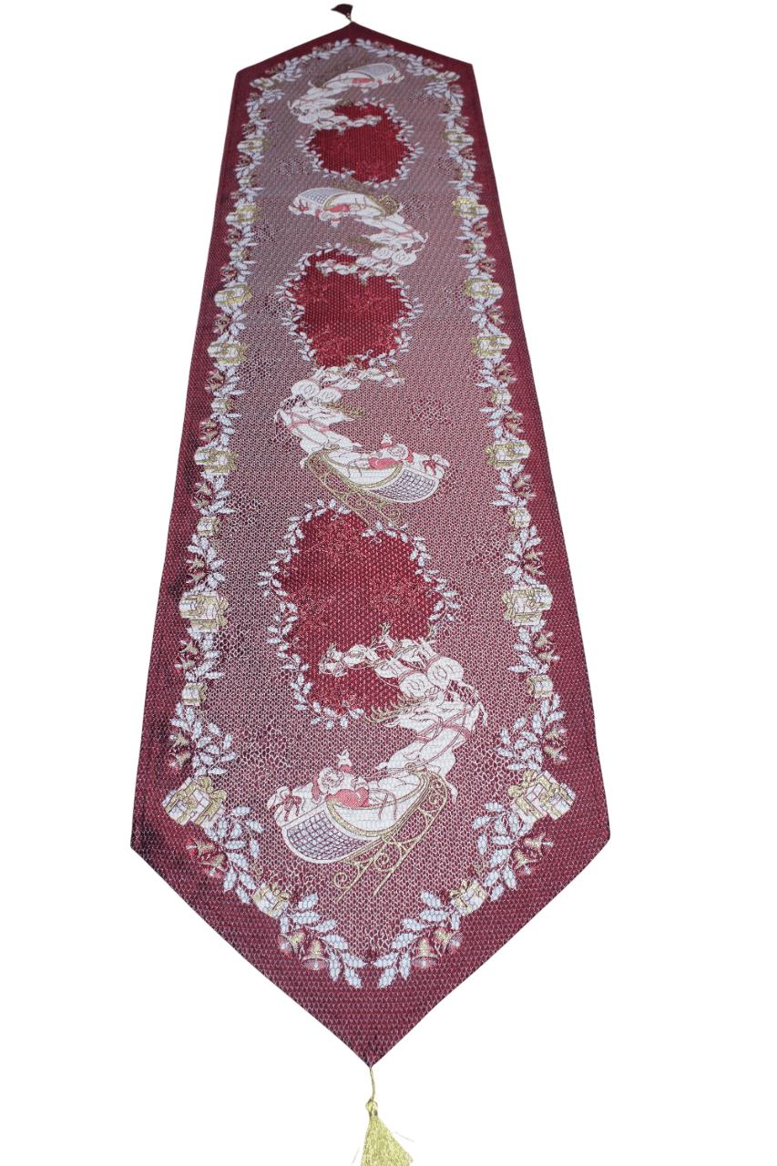 BELIEVE GEYİKLİ NOEL BABA SİMLİ JAKARLI DOKUMA GOBLEN DEKORATİF YILBAŞI RUNNER 40*170