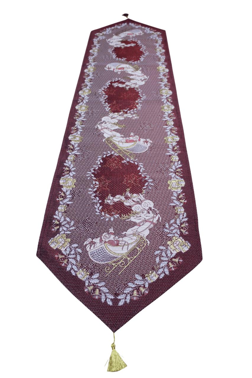 BELIEVE GEYİKLİ NOEL BABA SİMLİ JAKARLI DOKUMA GOBLEN DEKORATİF YILBAŞI RUNNER 40*170