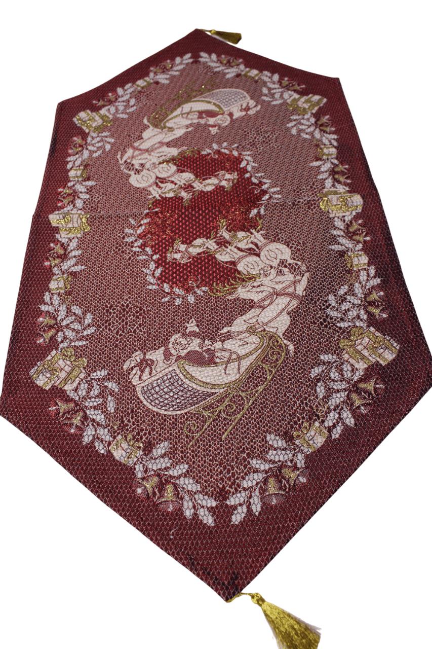 BELIEVE GEYİKLİ NOEL BABA SİMLİ JAKARLI DOKUMA GOBLEN DEKORATİF YILBAŞI RUNNER 40*85