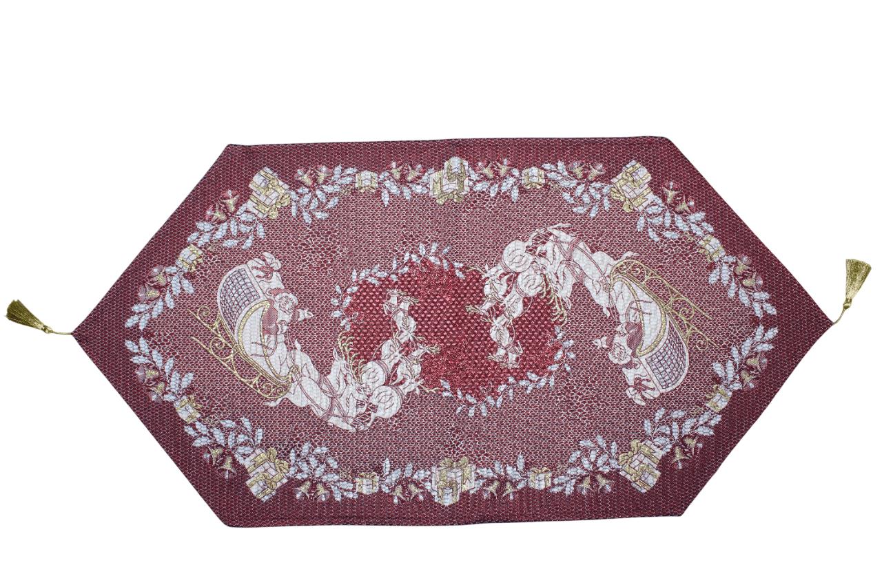 BELIEVE GEYİKLİ NOEL BABA SİMLİ JAKARLI DOKUMA GOBLEN DEKORATİF YILBAŞI RUNNER 40*85