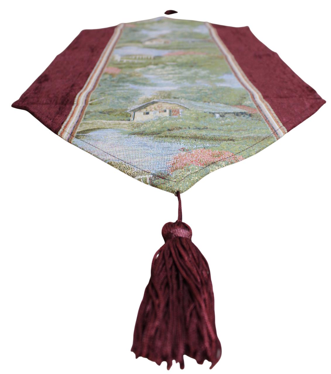 BELIEVE HOUSE WİEW JAKARLI DOKUMA GOBLEN DEKORATİF ŞÖNİL RUNNER BORDO 30*80