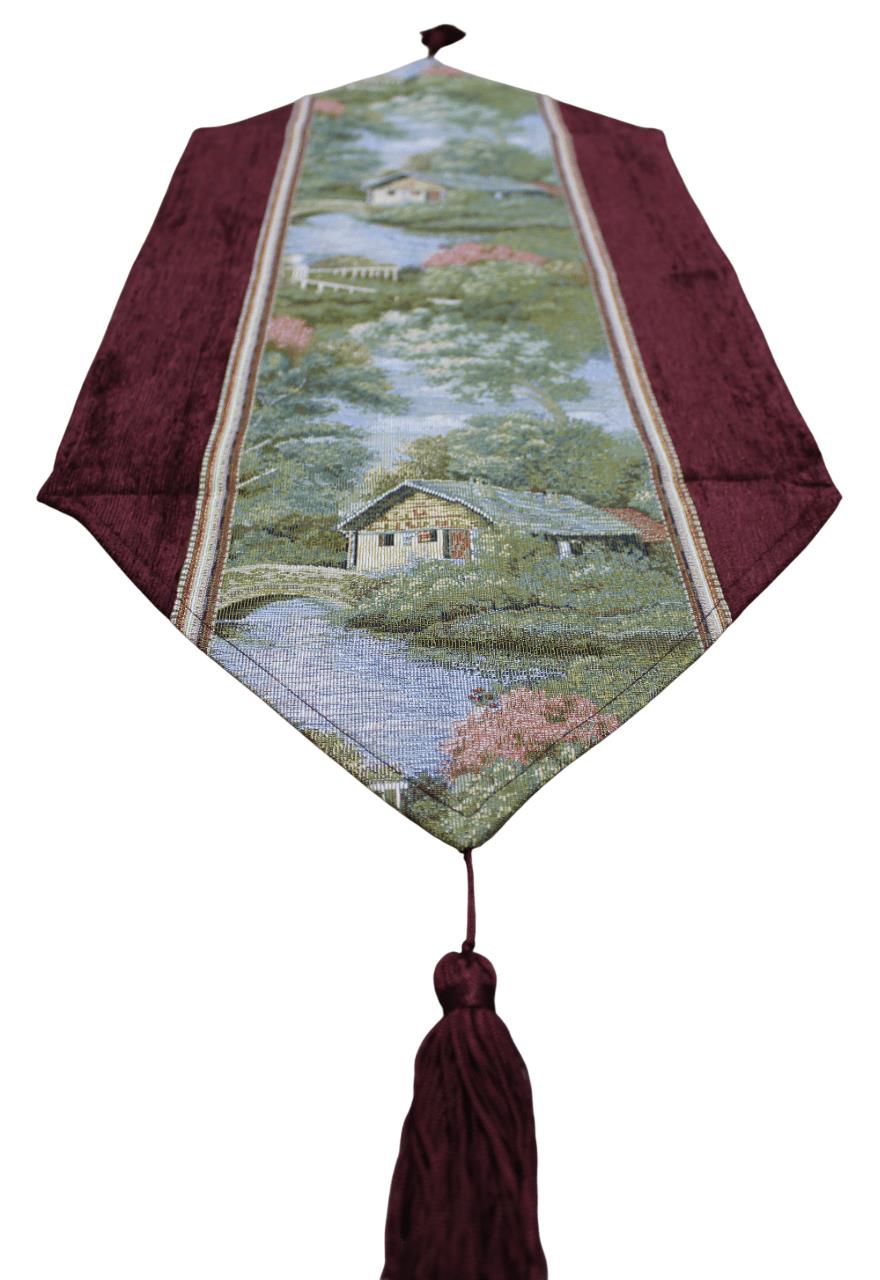 BELIEVE HOUSE WİEW JAKARLI DOKUMA GOBLEN DEKORATİF ŞÖNİL RUNNER BORDO 30*80