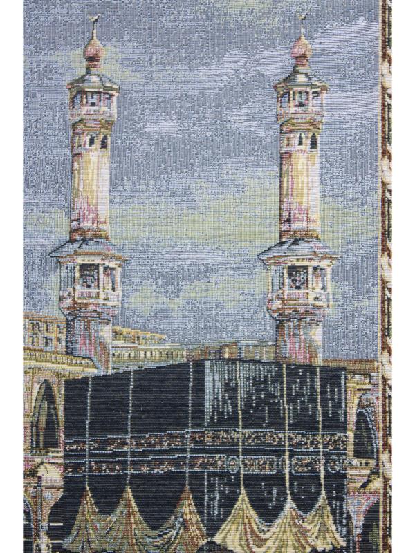 BELİEVE KABE AHŞAP ASKILI PÜSKÜLLÜ JAKARLI DOKUMA GOBLEN İSLAMİ PANO TABLO 30*90