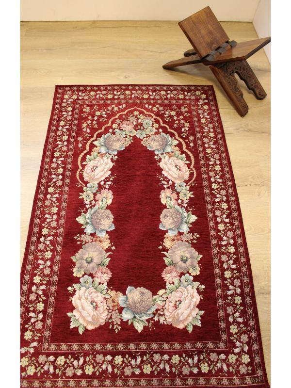 BELİEVE KINAY BORDO JAKARLI DOKUMA GOBLEN DEKORATİF ASTARSIZ SAÇAKSIZ ŞÖNİLLİ SECCADE 70*115