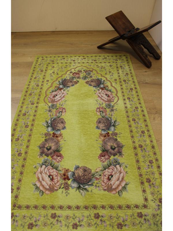 BELİEVE KINAY FISTIK YEŞİLİ JAKARLI DOKUMA GOBLEN DEKORATİF ASTARSIZ SAÇAKSIZ ŞÖNİLLİ SECCADE 70*115