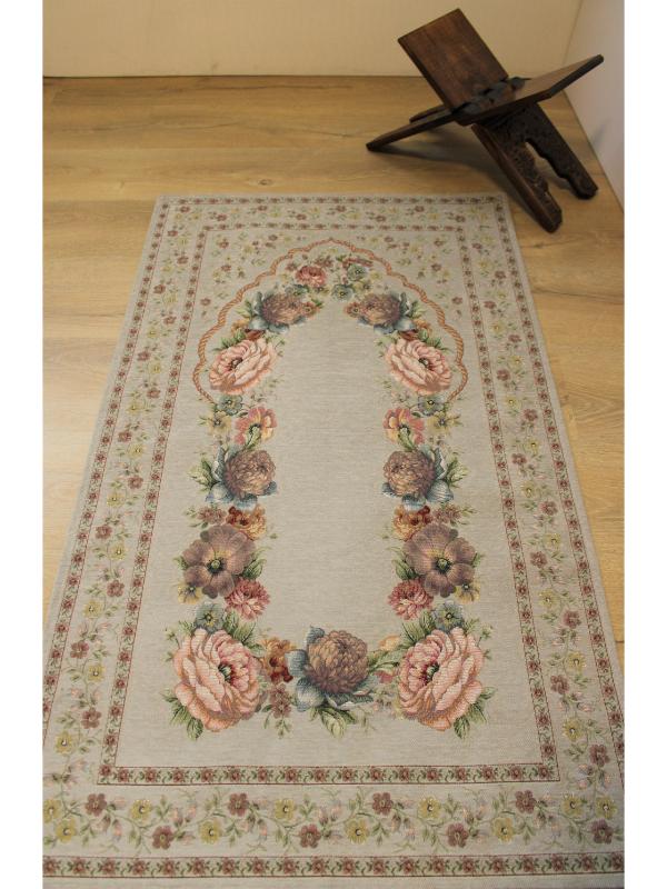 BELİEVE KINAY GRİ JAKARLI DOKUMA GOBLEN DEKORATİF ASTARSIZ SAÇAKSIZ ŞÖNİLLİ SECCADE 70*115