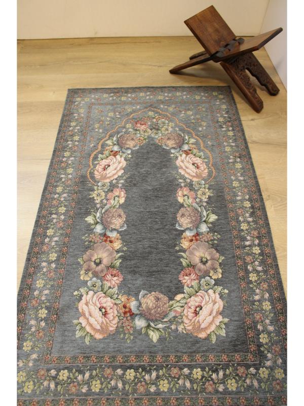 BELİEVE KINAY GRİ MAVİ JAKARLI DOKUMA GOBLEN DEKORATİF ASTARSIZ SAÇAKSIZ ŞÖNİLLİ SECCADE 70*115