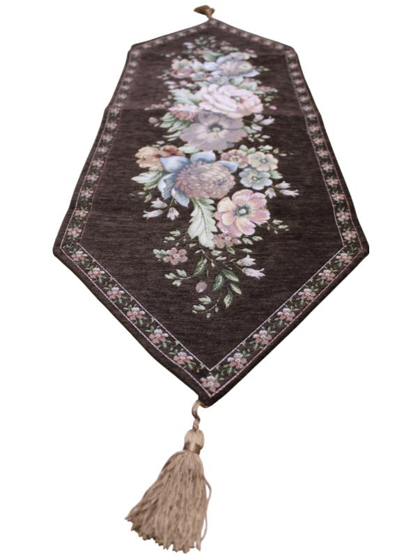 BELİEVE KINAY JAKARLI DOKUMA GOBLEN DEKORATİF ŞÖNİL RUNNER 30*90 ACI KAHVE