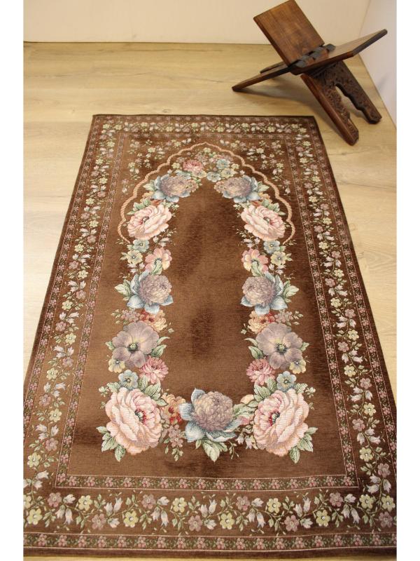 BELİEVE KINAY KAHVE JAKARLI DOKUMA GOBLEN DEKORATİF ASTARSIZ SAÇAKSIZ ŞÖNİLLİ SECCADE 70*115