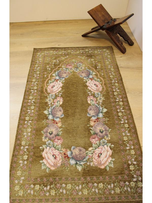 BELİEVE KINAY YOSUN YEŞİLİ JAKARLI DOKUMA GOBLEN DEKORATİF ASTARSIZ SAÇAKSIZ ŞÖNİLLİ SECCADE 70*115