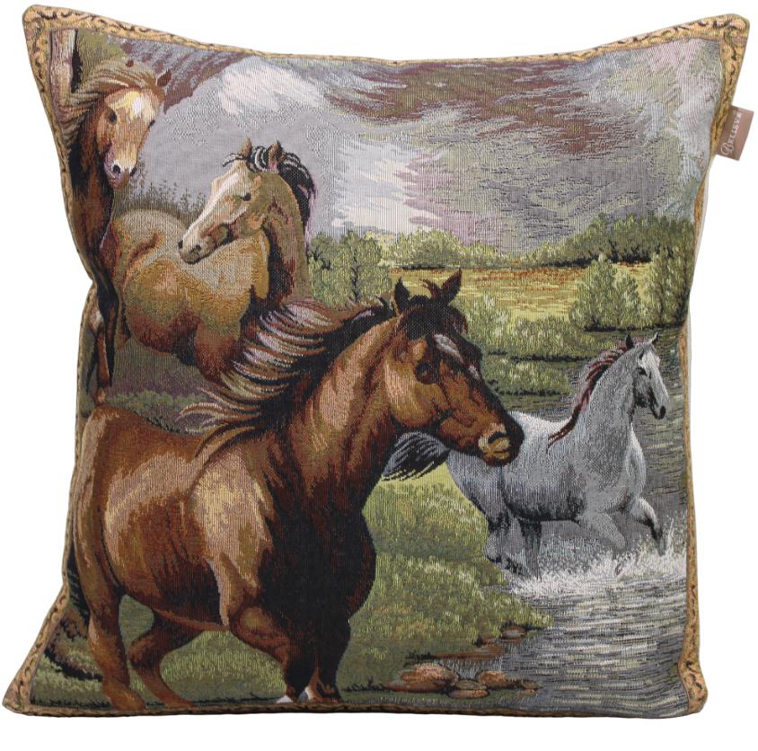 BELIEVE KIZILATLAR JAKARALI DOKUMA GOBLEN DEKORATİF KIRLENT KILIFI 45*45