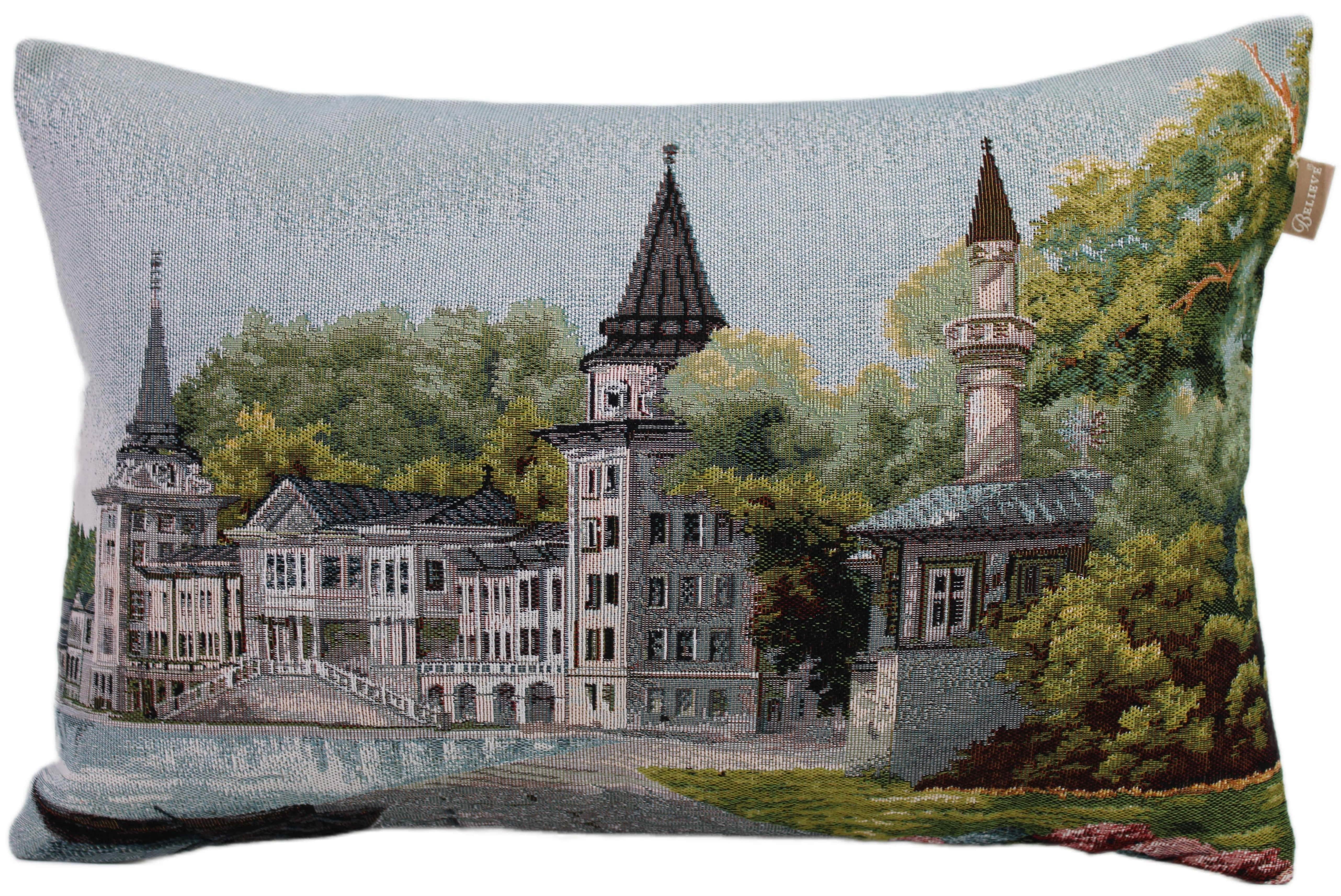 BELIEVE KULELİ JAKARLI DOKUMA GOBLEN DEKORATİF KIRLENT KILIFI 30*55 cm