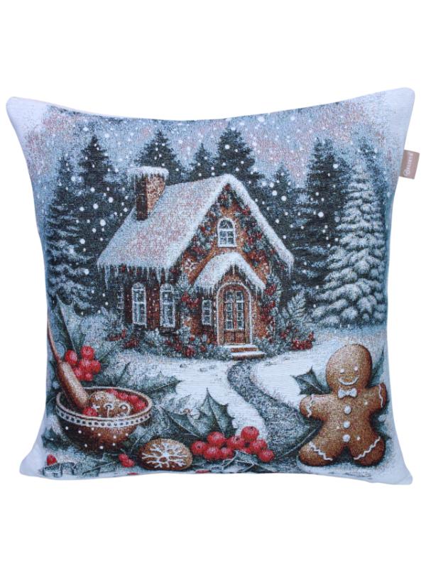 BELIEVE KURABİYE ADAM YILBAŞI EVİ JAKARLI DOKUMA GOBLEN DEKORATİF YILBAŞI SİMLİ 45*45 KIRLENT