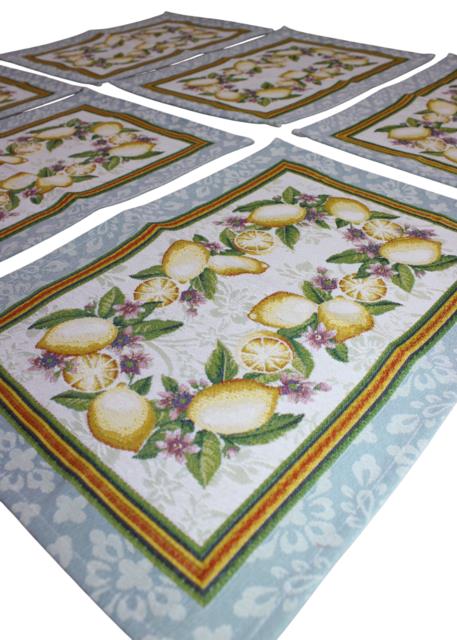 BELIEVE LEMON JAKARLI DOKUMA GOBLEN DEKORATİF 6LI AMERİKAN SERVİSİ SARI MEYVELİ 30*45