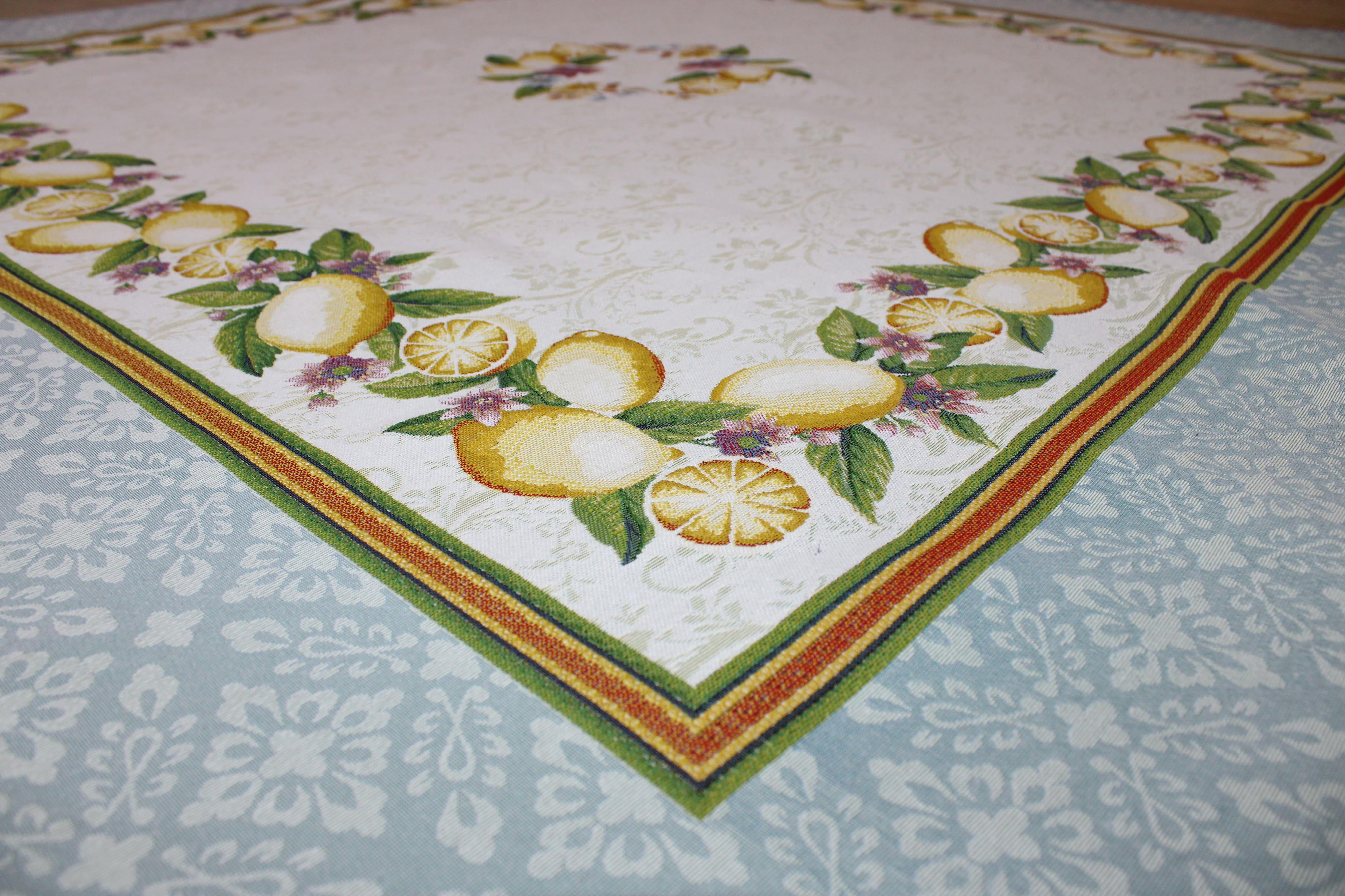 BELIEVE LEMON JAKARLI DOKUMA GOBLEN DEKORATİF MASA ÖRTÜSÜ SARI MEYVELİ 140*140