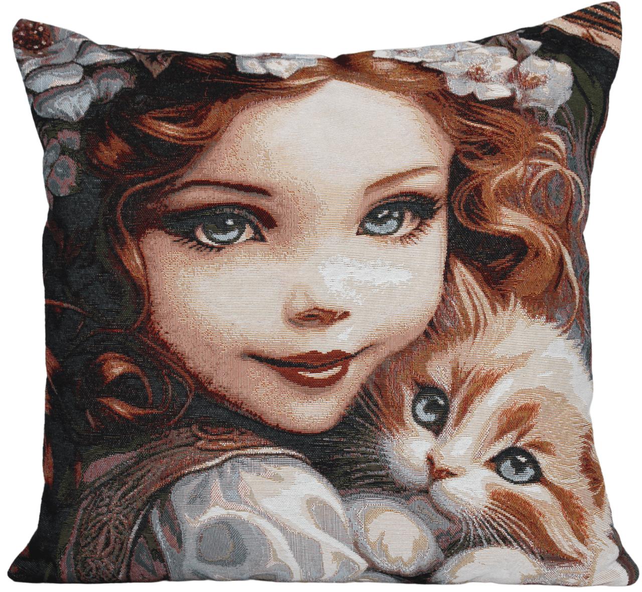 BELIEVE LILY JAKARLI DOKUMA GOBLEN DEKORATİF İNSANLI KEDİLİSEVİMLİ ANİME KIZ KIRLENT KILIFI 45*45