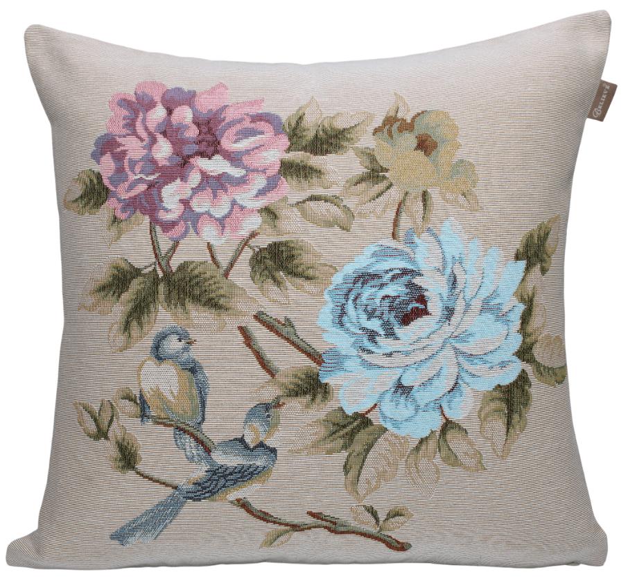 BELIEVE MEROPS JAKARLI DOKUMA GOBLEN DEKORATİF PEMBE-MAVİ ÇİÇEKLİ KIRLENT KILIFI 45*45