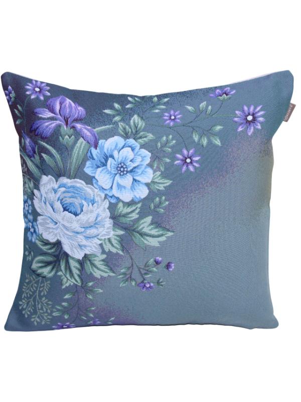 BELİEVE MAVİ GÜL VE MOR ZAMBAK JAKARLI DOKUMA GOBLEN DEKORATİF 45*45 KIRLENT