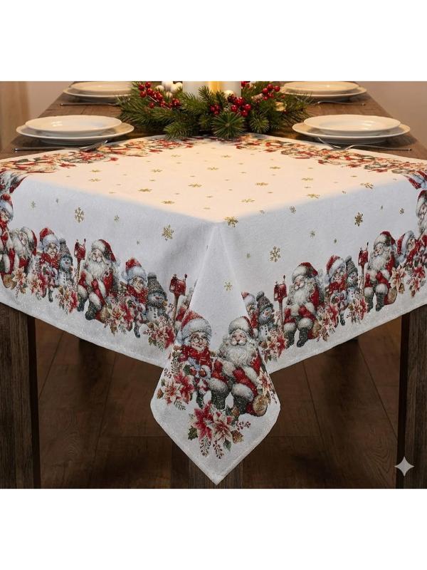 BELİEVE NOEL ANNE BABA JAKARLI DOKUMA GOBLEN DEKORATİF YILBAŞI SİMLİ 140*135 MASA ÖRTÜSÜ