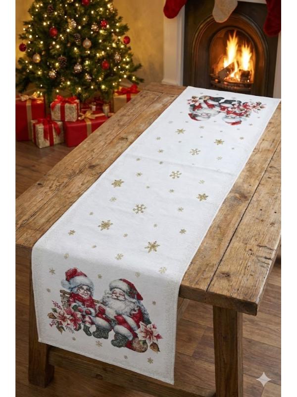 BELİEVE NOEL ANNE BABA JAKARLI DOKUMA GOBLEN DEKORATİF YILBAŞI SİMLİ 45*115 RUNNER