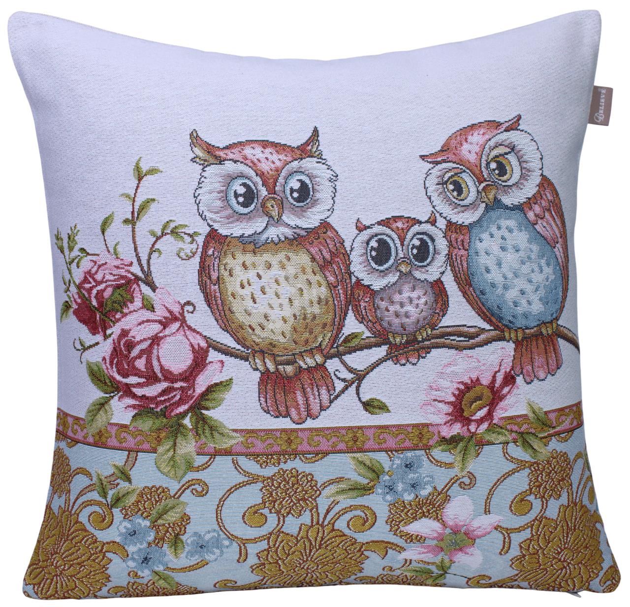 BELIEVE OWL JAKARLI DOKUMA GOBLEN DEKORATİF BAYKUŞ KIRLENT KILIFI 45*45