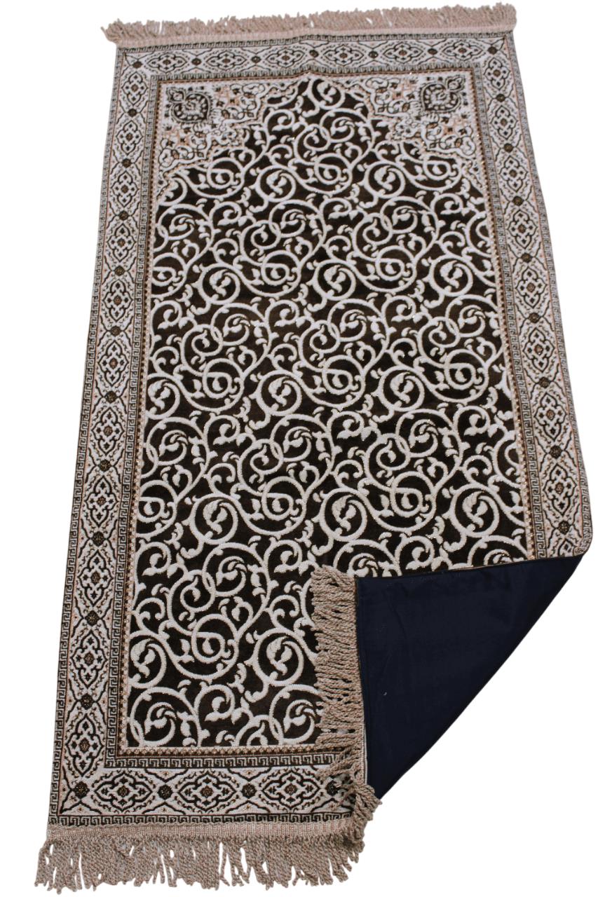 BELIEVE ÖZNUR GOBLEN JAKARLI DOKUMA ŞÖNİL SİMLİ ASTARLI SAÇAKLI ACI KAHVE SECCADE 70x120