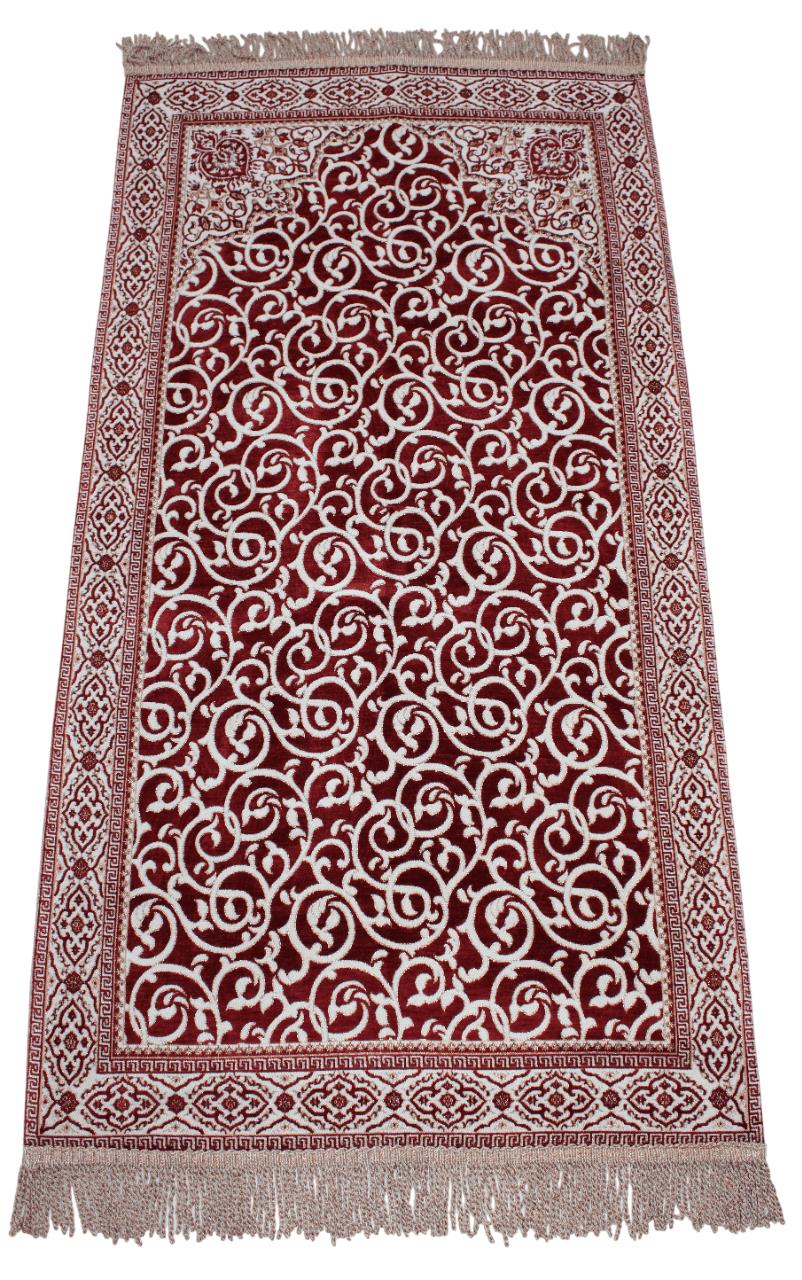 BELIEVE ÖZNUR GOBLEN JAKARLI DOKUMA ŞÖNİL SİMLİ ASTARLI SAÇAKLI BORDO SECCADE 70x120