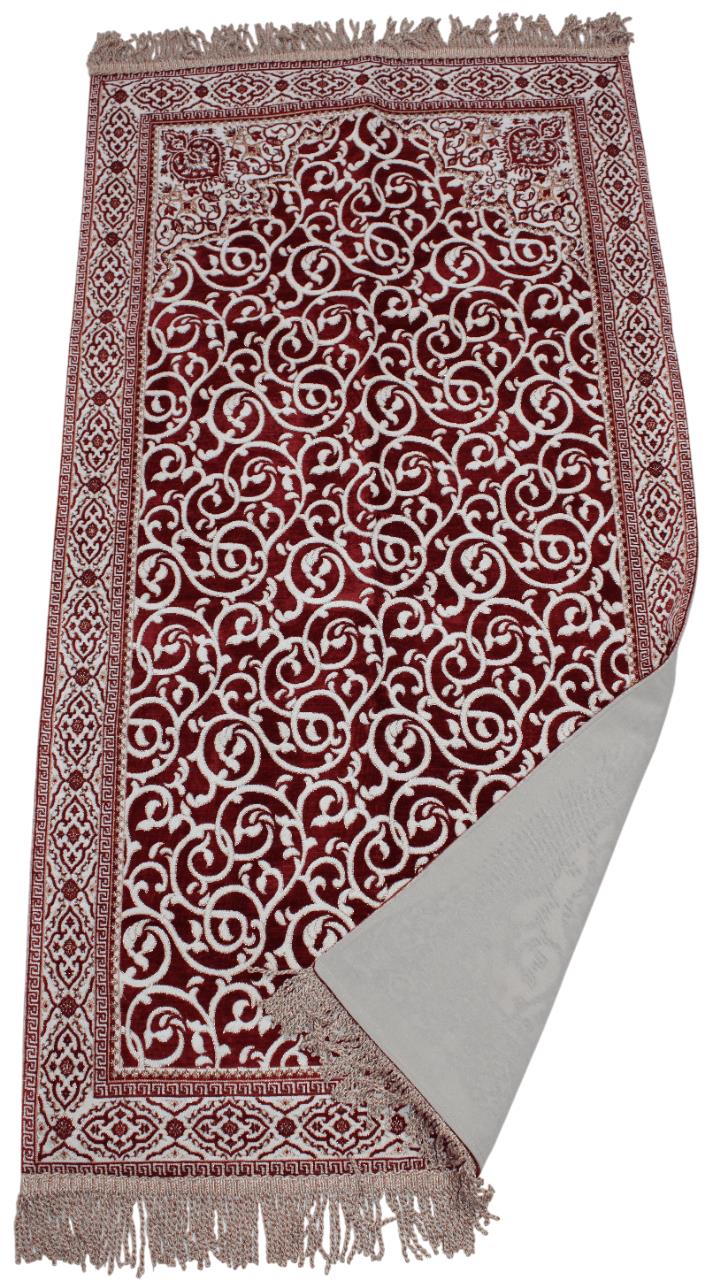 BELIEVE ÖZNUR GOBLEN JAKARLI DOKUMA ŞÖNİL SİMLİ ASTARLI SAÇAKLI BORDO SECCADE 70x120