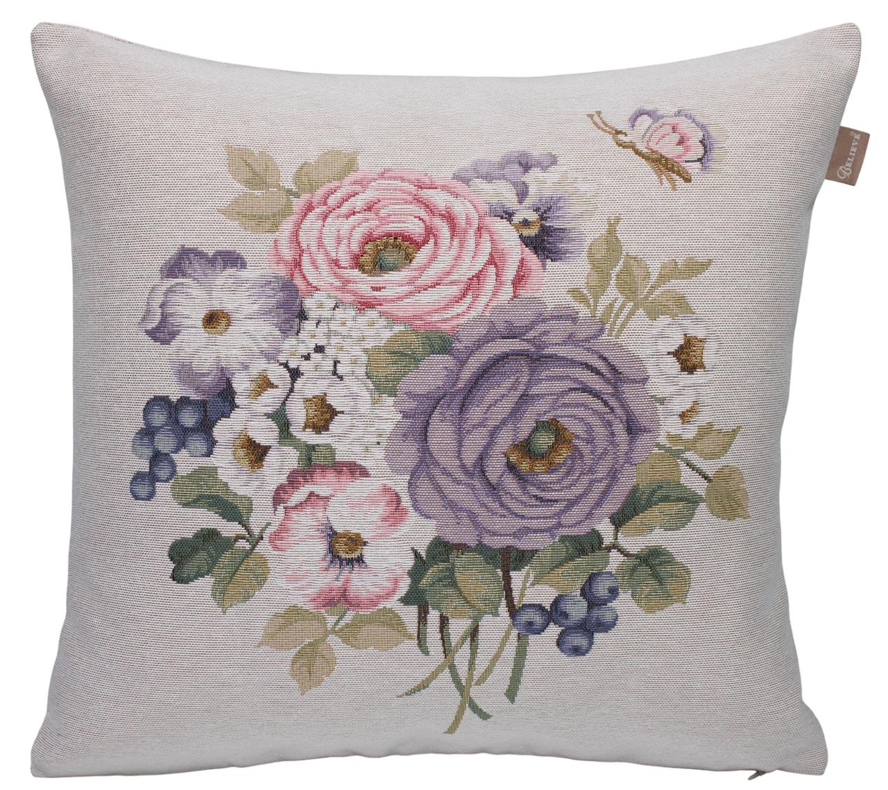 BELIEVE PANSIES JAKARLI DOKUMA GOBLEN DEKORATİF ÇİÇEKLİ KELEBEKLİ KIRLENT KILIFI 45*45