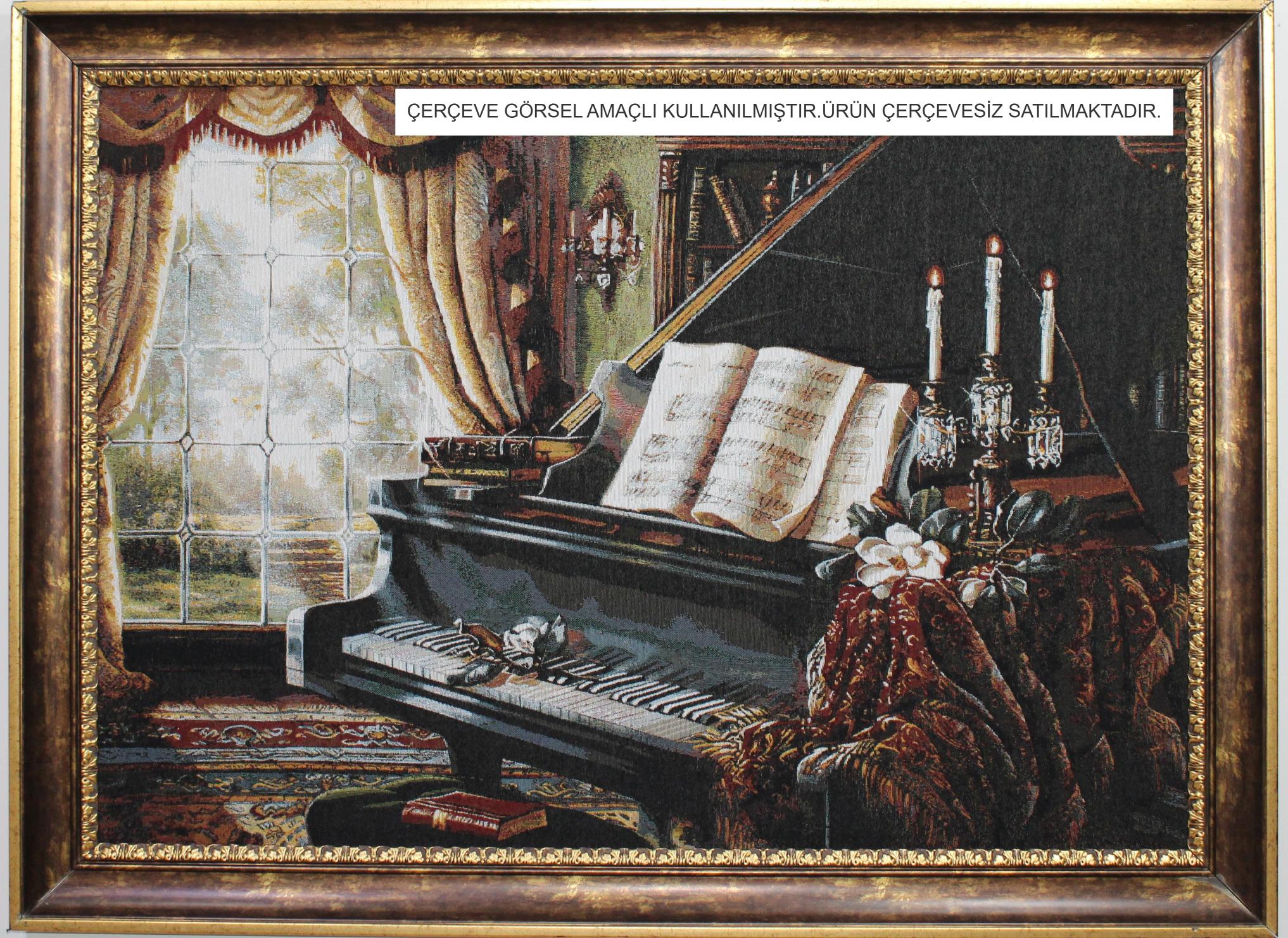 BELIEVE PİYANO DOKUMA GOBLEN DEKORATİF ÇERÇEVESİZ PANO TABLO 70*110