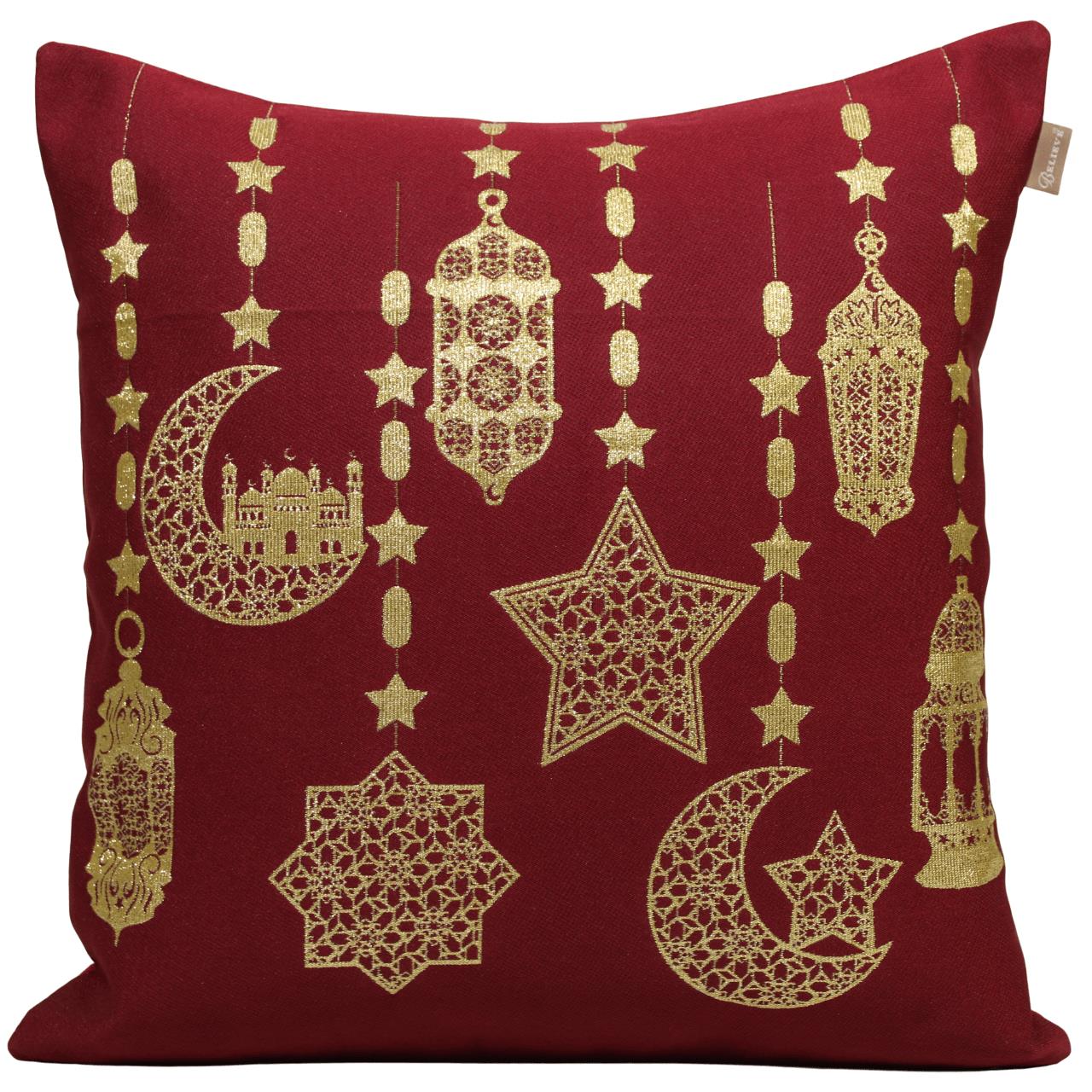 BELIEVE RAMAZAN FENER JAKARLI DOKUMA GOBLEN DEKORATİF KIRMIZI SİMLİ KIRLENT KILIFI 45*45