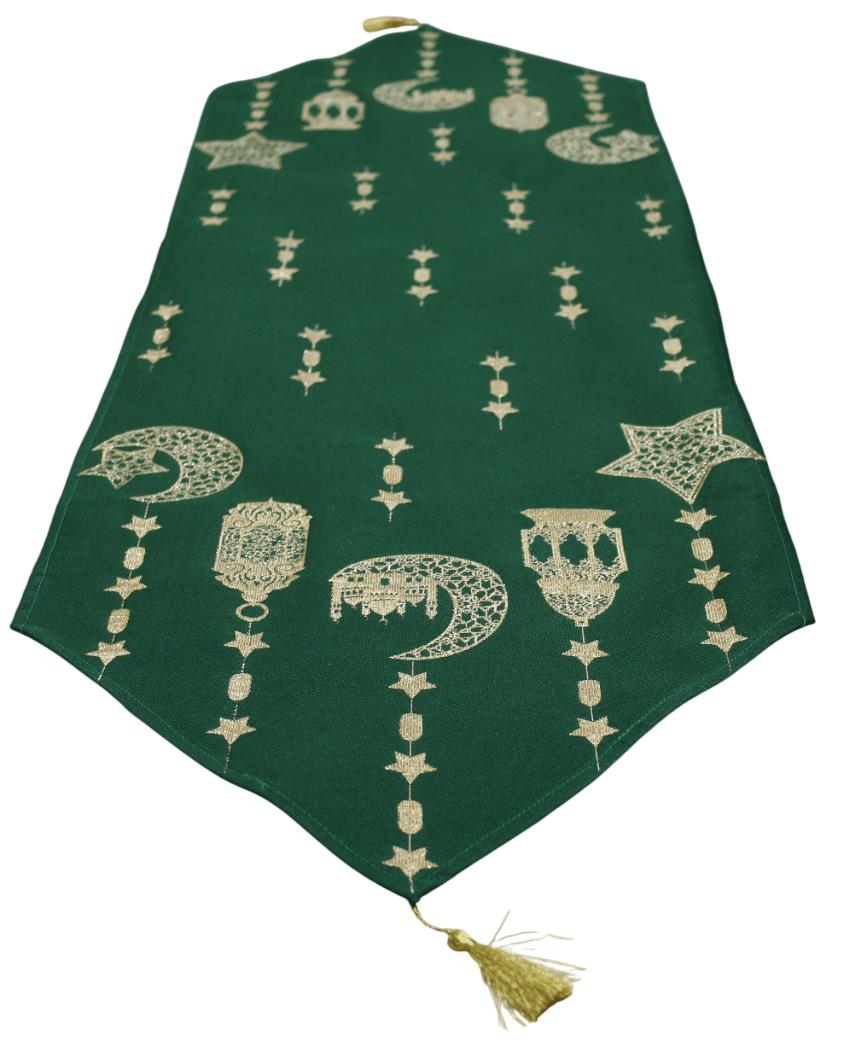 BELIEVE RAMAZAN FENER JAKARLI DOKUMA GOBLEN DEKORATİF YEŞİL SİMLİ PÜSKÜLLÜ RUNNER 40*140