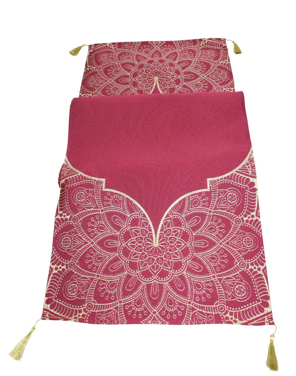 BELIEVE RAMAZAN JAKARLI DOKUMA GOBLEN DEKORATİF KIRMIZI SİMLİ PÜSKÜLLÜ RUNNER 40*140