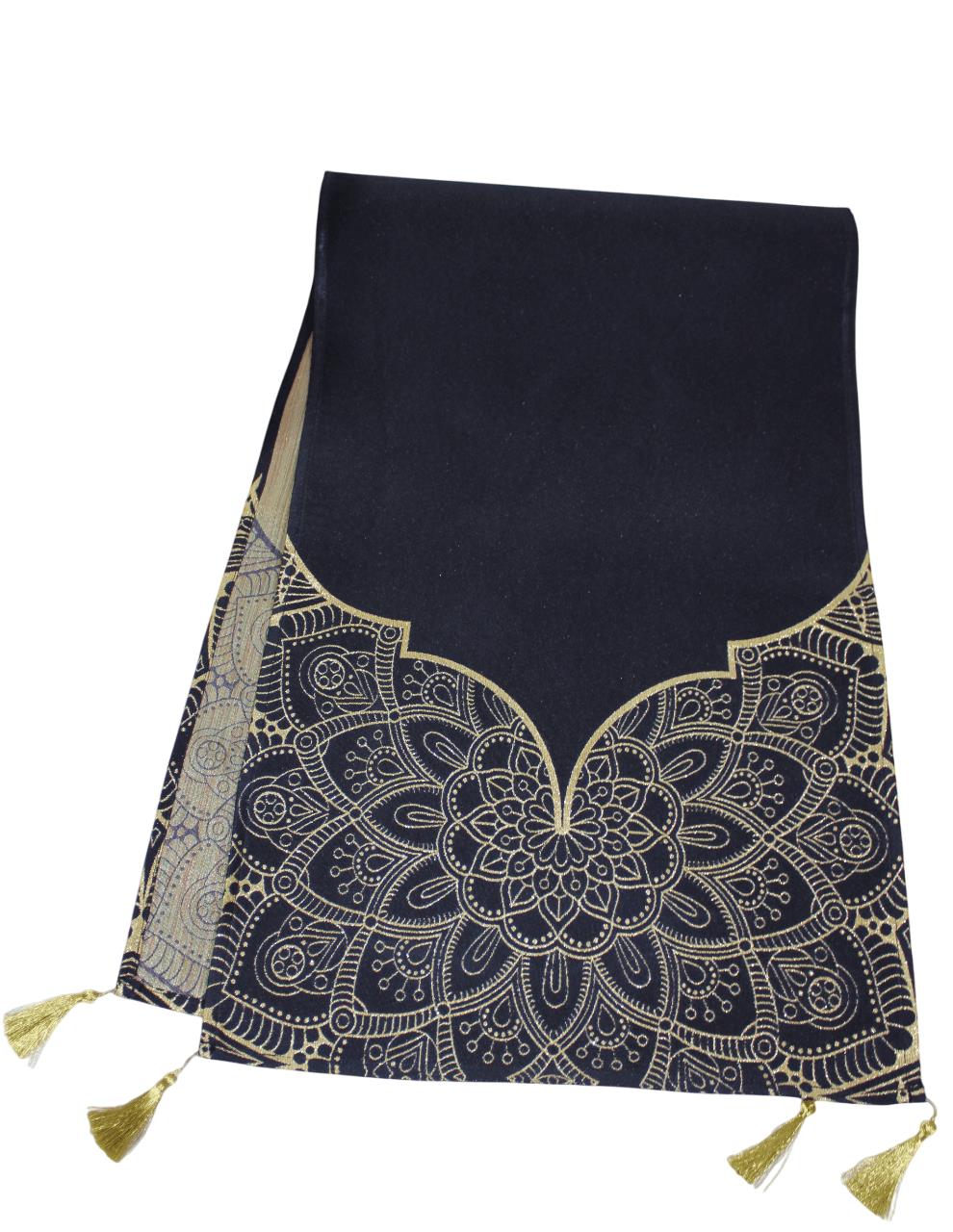 BELIEVE RAMAZAN JAKARLI DOKUMA GOBLEN DEKORATİF SİYAH SİMLİ PÜSKÜLLÜ RUNNER 40*140