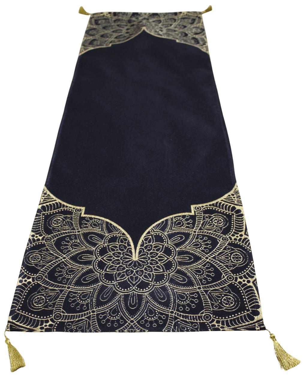 BELIEVE RAMAZAN JAKARLI DOKUMA GOBLEN DEKORATİF SİYAH SİMLİ PÜSKÜLLÜ RUNNER 40*140