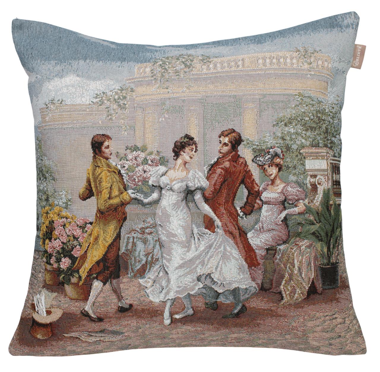 BELIEVE SADİE B JAKARLI DOKUMA GOBLEN DEKORATİF İNSANLI RÖNESANS KIRLENT KILIFI 45*45