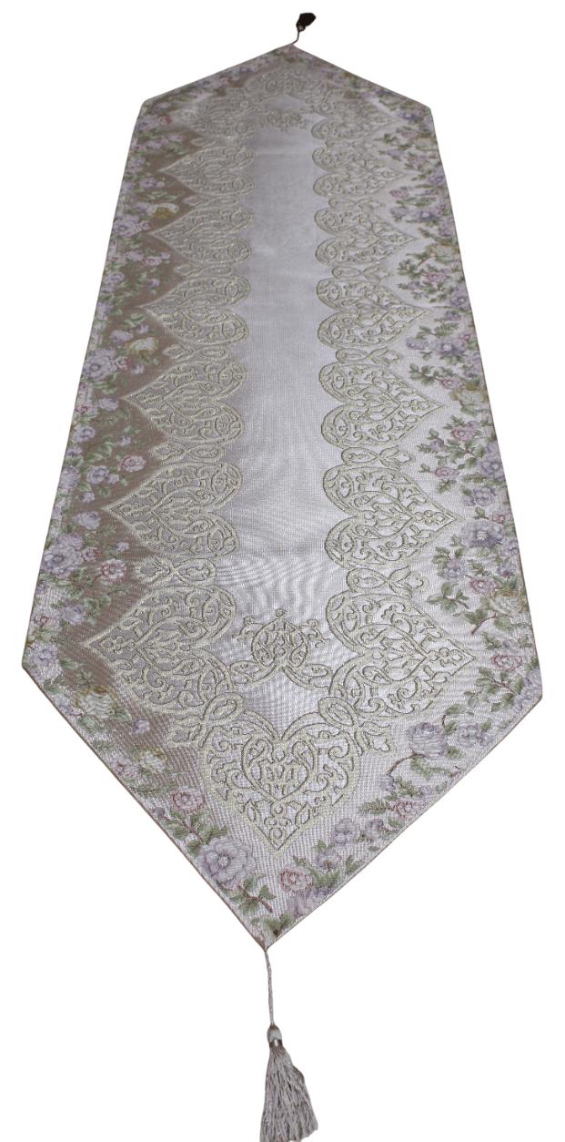 BELİEVE SUEDA JAKARLI DOKUMA SİMLİ PARLAK DEKORATİF RUNNER 45*155 BEJ-BEJ